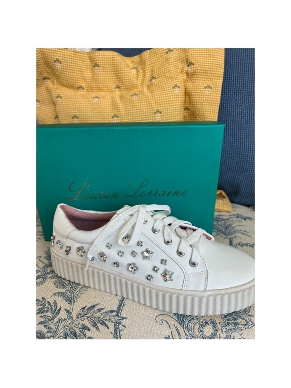 New Lauren Lorraine White Embellished Sneakers Size 10